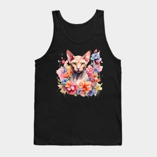 A sphynx cat decorated with beautiful watercolor flowers Tank Top
